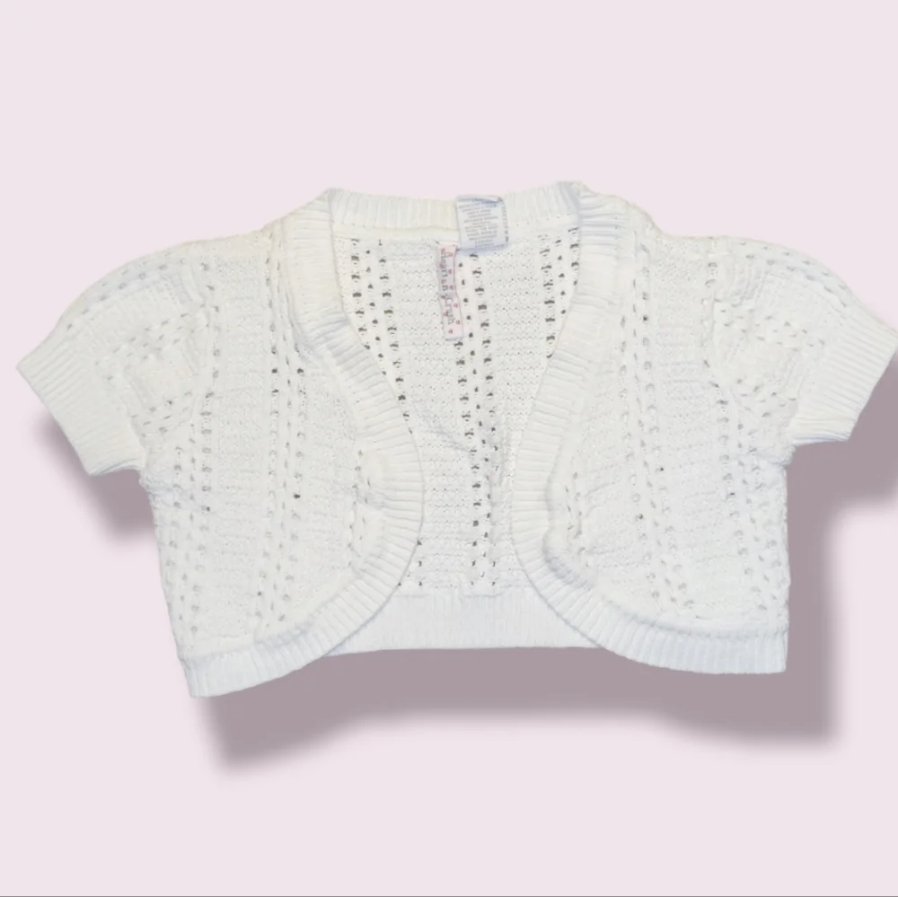 Heart-n-Crush Bolero Sweater White Knit Short Sleeve Size 7/ 8 (SM) - Picture 2 of 7